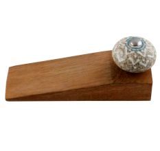2 Pieces White Embossed Ceramic Crackle Wooden Door Stopper